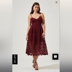 Astr Burgundy Lace Midi Dress